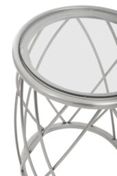 Orsina Stylish Gold Side Table with Clear Glass, Luxurious Gold Finished Bedside Table, Contemporary Round Table in Silver - thumbnail 2
