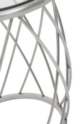 Orsina Stylish Gold Side Table with Clear Glass, Luxurious Gold Finished Bedside Table, Contemporary Round Table in Silver - thumbnail 3