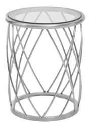 Orsina Stylish Gold Side Table with Clear Glass, Luxurious Gold Finished Bedside Table, Contemporary Round Table in Silver - thumbnail 4