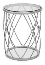 Orsina Stylish Gold Side Table with Clear Glass, Luxurious Gold Finished Bedside Table, Contemporary Round Table in Silver - thumbnail 1