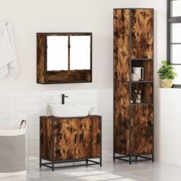 Berkfield Home 3 Piece Bathroom Furniture Set Smoked Oak Engineered Wood in Brown - thumbnail 4