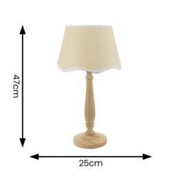 ValueLights Victoria Light Wood Candlestick Table Lamp with Linen Scallop Trim Tapered Shade in White - thumbnail 6