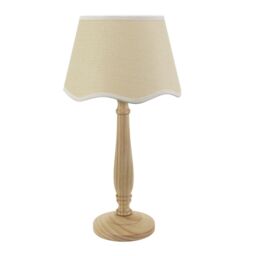 ValueLights Victoria Light Wood Candlestick Table Lamp with Linen Scallop Trim Tapered Shade in White - thumbnail 2