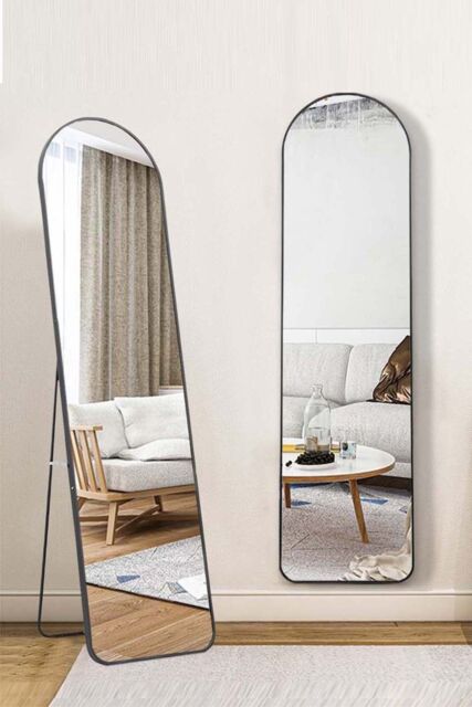Living and Home Modern Arched Metal Floor Mirror in Black - image 1