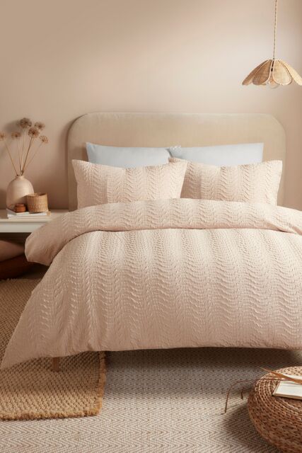 Serene 'Embossed Curve' Embossed Textured Duvet Cover Set in Natural - Size: Super King - image 1