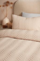 Serene 'Embossed Curve' Embossed Textured Duvet Cover Set in Natural - Size: Super King - thumbnail 2