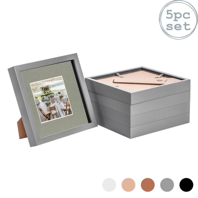 "Nicola Spring 3D Box Photo Frames - 8 x 8"" with 4 x 4"" Mount - White Mount - Pack of 5 in Grey" - image 1