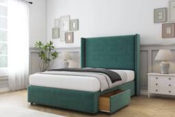 "Comfort Beds Ayla Plush Divan Base 2 Drawers - 54"" Wingback-Footboard in Emerald - Size: Small Double" - thumbnail 1