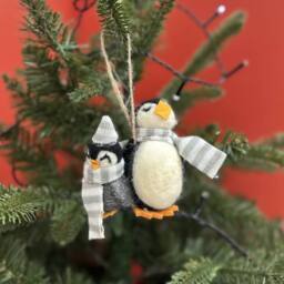 The Alphabet Gift Shop Women's Mummy & Me Penguin Christmas Decoration in Grey