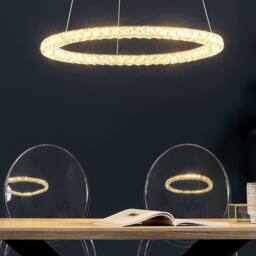 Wyld and Coco Pendant Lamp - Silver Gloss Steel LED Ring with Crystal Glass Accents - thumbnail 1