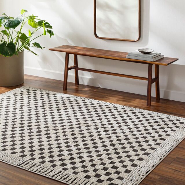 Livabliss Freud-Modern Ivory Black Brown High Pile Checkered Living Dining Rug - Size: 200 cm x 275 cm - image 1