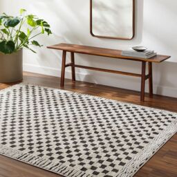 Livabliss Freud-Modern Ivory Black Brown High Pile Checkered Living Dining Rug - Size: 200 cm x 275 cm - thumbnail 1