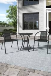 Garden Sanctuary Outdoor Garden Cast Aluminum Dining Table with 2 PE Stacking Chairs in Black - thumbnail 2