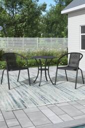 Garden Sanctuary Outdoor Garden Cast Aluminum Dining Table with 2 PE Stacking Chairs in Black - thumbnail 1
