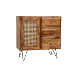 Jaipur Furniture Ltd Nyack Small 3 Drawer Sideboard - Mango Wood/Iron - L40 x W90 x H87 cm - Light Brown with Natural Rattan - Assembly Required