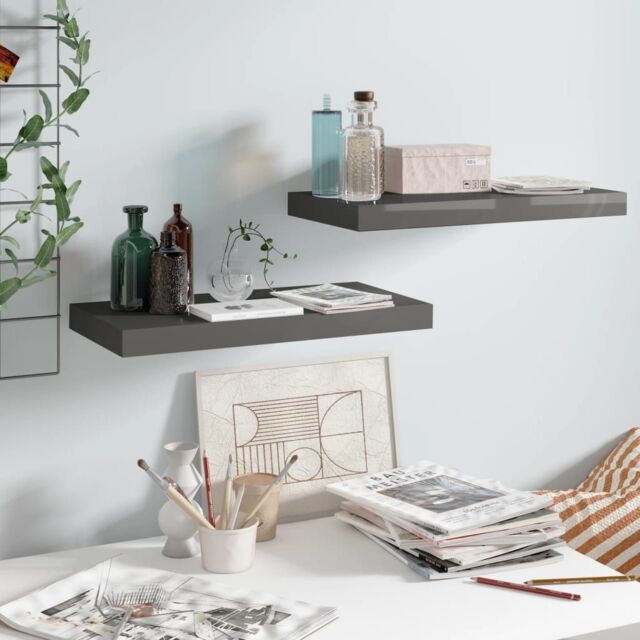 Berkfield Home Floating Wall Shelves 2 pcs High Gloss Grey 50x23x3.8 cm MDF - image 1
