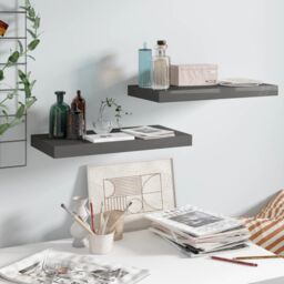 Berkfield Home Floating Wall Shelves 2 pcs High Gloss Grey 50x23x3.8 cm MDF - thumbnail 1