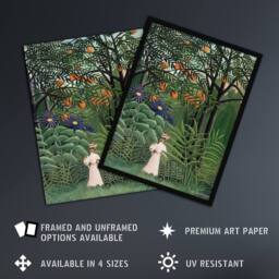 "Artery8 Woman Walking in an Exotic Forest Rousseau Framed Wall Art Print in Green - Size: W12"" x H16""" - thumbnail 2