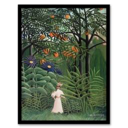 "Artery8 Woman Walking in an Exotic Forest Rousseau Framed Wall Art Print in Green - Size: W12"" x H16""" - thumbnail 1