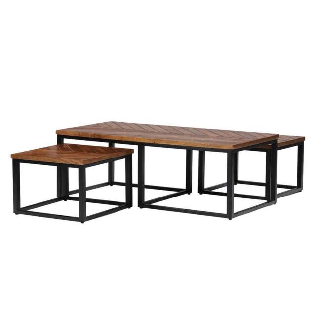Jaipur Furniture Ltd Parquet Coffee Table with Stool - Mango Wood/Iron - L60xW120xH41.5 cm in Brown - image 1