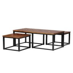 Jaipur Furniture Ltd Parquet Coffee Table with Stool - Mango Wood/Iron - L60xW120xH41.5 cm in Brown - thumbnail 1