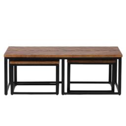 Jaipur Furniture Ltd Parquet Coffee Table with Stool - Mango Wood/Iron - L60xW120xH41.5 cm in Brown - thumbnail 2