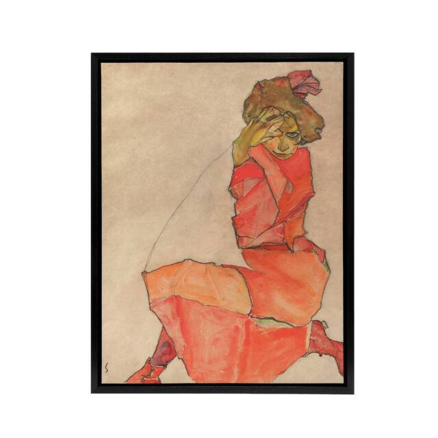 "Artery8 Egon Schiele Kneeling Female In Dress Framed Canvas Wall Art Print - Size: W12"" x H16""" - image 1
