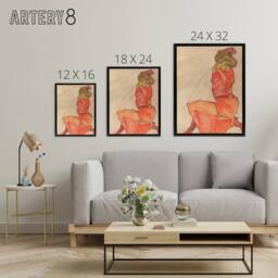 "Artery8 Egon Schiele Kneeling Female In Dress Framed Canvas Wall Art Print - Size: W12"" x H16""" - thumbnail 4