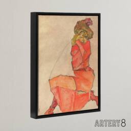 "Artery8 Egon Schiele Kneeling Female In Dress Framed Canvas Wall Art Print - Size: W12"" x H16""" - thumbnail 2
