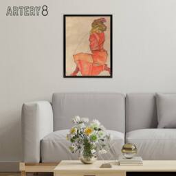 "Artery8 Egon Schiele Kneeling Female In Dress Framed Canvas Wall Art Print - Size: W12"" x H16""" - thumbnail 3