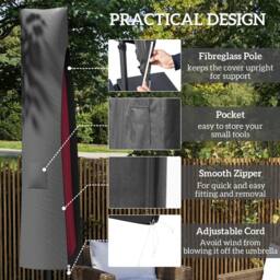 OUTSUNNY Parasol Umbrella Cover, Outdoor Protector for Garden, Grey - thumbnail 6
