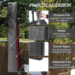 OUTSUNNY Parasol Umbrella Cover, Outdoor Protector for Garden, Grey - thumbnail 5