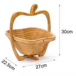 SPETLEK Collapsible Apple Shaped Wooden Fruit Basket Foldable Bamboo Bowl in Brown - thumbnail 2