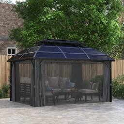 OUTSUNNY 4 x 3(m) Polycarbonate Gazebo for Lawn, Yard, Patio, Deck in Black - thumbnail 1