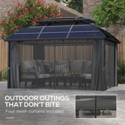 OUTSUNNY 4 x 3(m) Polycarbonate Gazebo for Lawn, Yard, Patio, Deck in Black - thumbnail 5