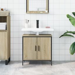 Berkfield Home Bathroom Sink Cabinet Sonoma Oak 60x30x60 cm Engineered Wood in Brown - Size: 60 x 30 x 60 cm - thumbnail 3