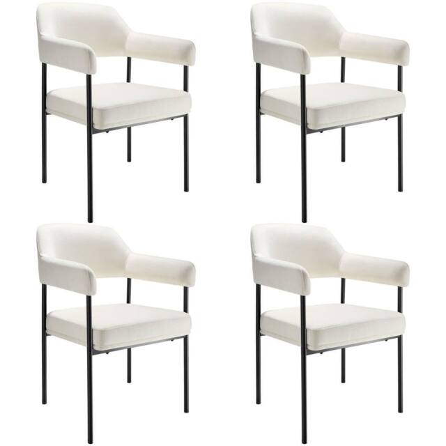 tectake Armchair Doe Set Of 4 - Velvet Look Off-White - Size: 4 Pack - image 1