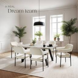 tectake Armchair Doe Set Of 4 - Velvet Look Off-White - Size: 4 Pack - thumbnail 8