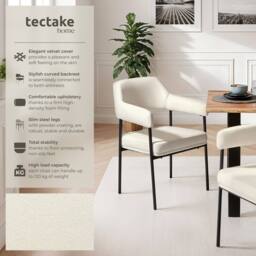 tectake Armchair Doe Set Of 4 - Velvet Look Off-White - Size: 4 Pack - thumbnail 2