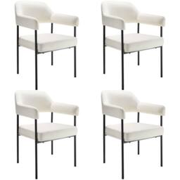 tectake Armchair Doe Set Of 4 - Velvet Look Off-White - Size: 4 Pack