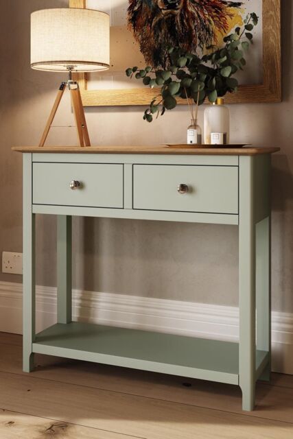 FWStyle 2 Drawer Console Table Sage Green Large Oak Top Painted Finish - image 1