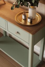FWStyle 2 Drawer Console Table Sage Green Large Oak Top Painted Finish - thumbnail 2