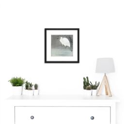 Artery8 Koson Ohara Little Egret Bird Japan Woodcut 8X8 Inch Square Wooden Framed Wall Art Print Picture with Mount in Black - thumbnail 2