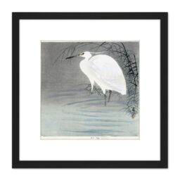Artery8 Koson Ohara Little Egret Bird Japan Woodcut 8X8 Inch Square Wooden Framed Wall Art Print Picture with Mount in Black - thumbnail 1