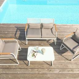 Wyld and Coco White Steel 4-Seater Garden Lounge Set with Grey Cushions and Table - thumbnail 1