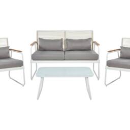 Wyld and Coco White Steel 4-Seater Garden Lounge Set with Grey Cushions and Table - thumbnail 2