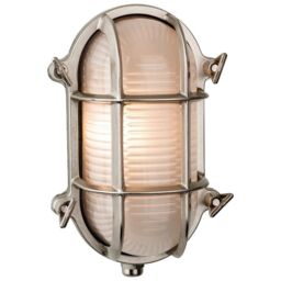 Netlighting Nautic 1 Light Outdoor Bulkhead Wall Flush Light Nickel Frosted Glass IP64 E27 in Grey