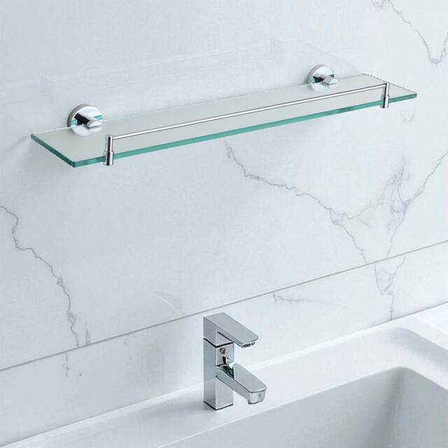 Showerdrape Modernity 500mm Chrome Stainless Steel Wall Mounted Frosted Glass Vanity Shelf in Silver - image 1