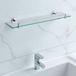 Showerdrape Modernity 500mm Chrome Stainless Steel Wall Mounted Frosted Glass Vanity Shelf in Silver - thumbnail 1