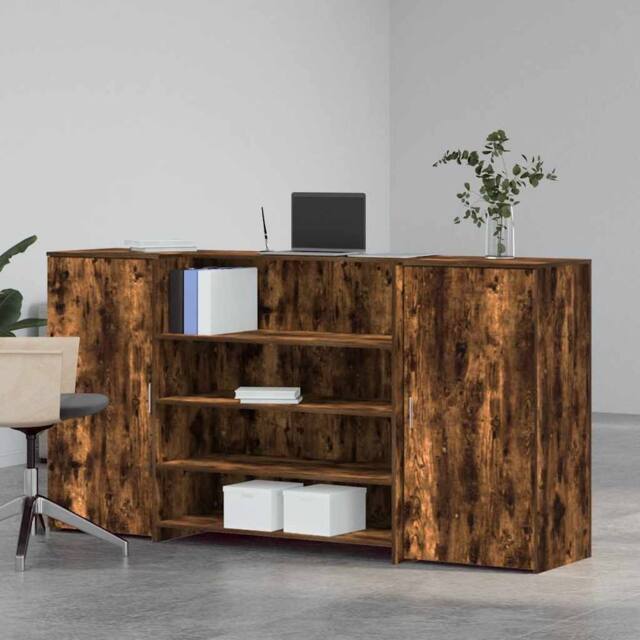 Berkfield Home Reception Desk Smoked Oak 200x50x103.5 cm Engineered Wood in Brown - image 1
